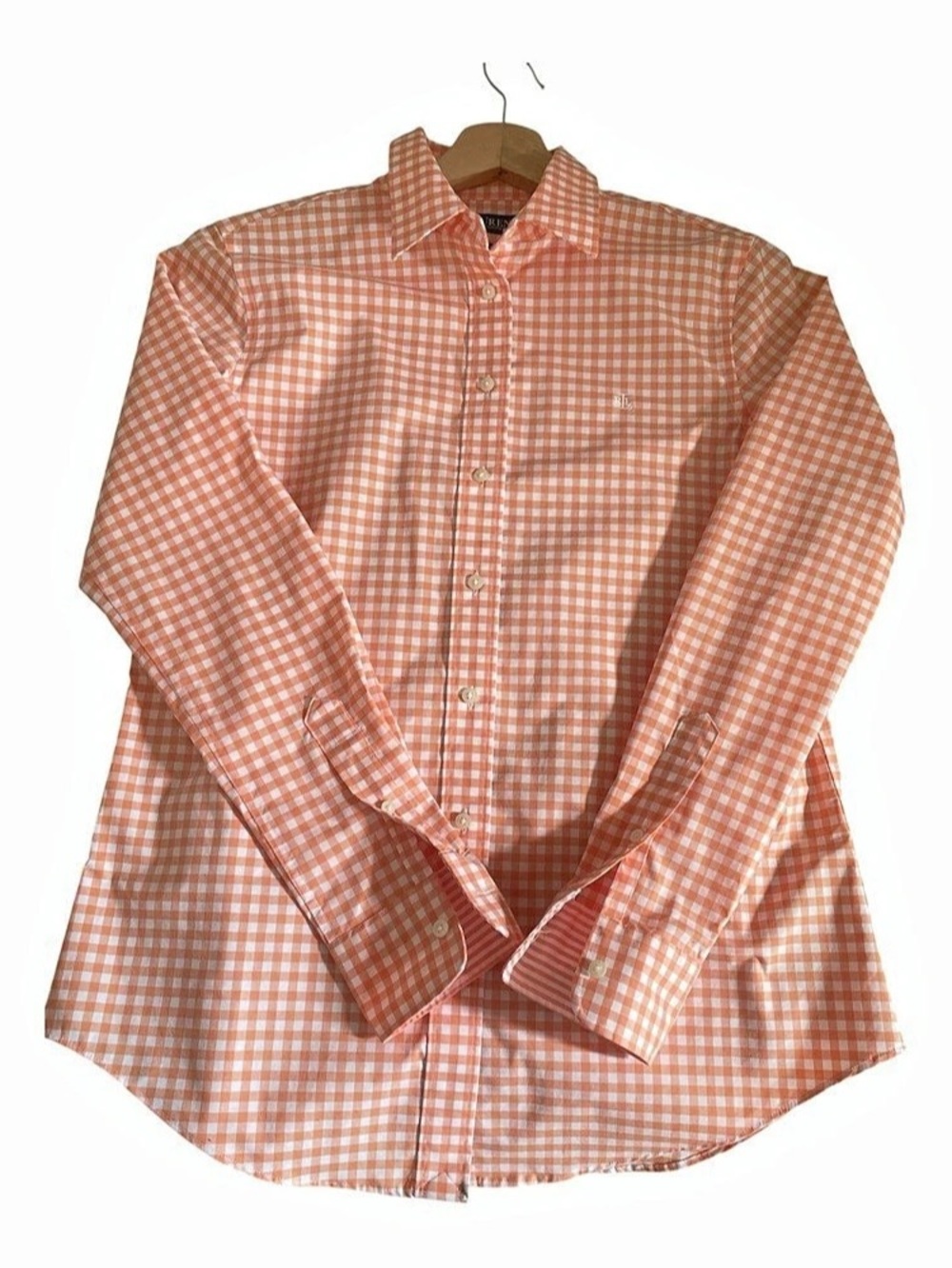 Lauren Ralph Lauren Gingham Button Down in Orange & White Small Like New
